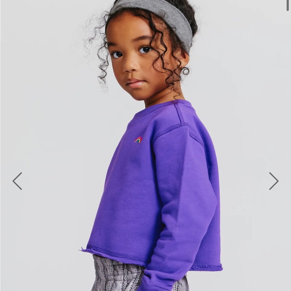 Terez TODDLER RAW HEM CROPPED CREW IN LABYRINTH 3T Purple Top with Rainbow
